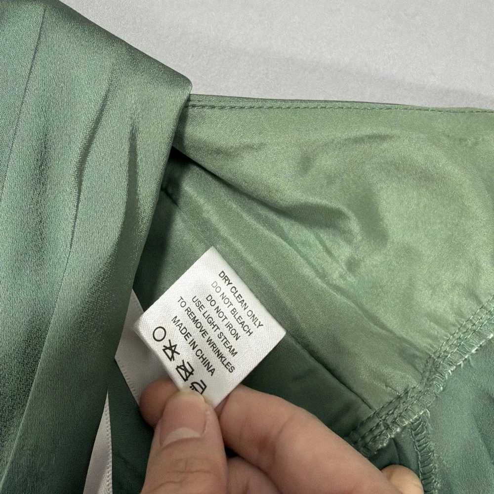 Azazie Womens Strapless Cowl Neck Satin Sage Green High‎ Slit Maxi Dress Gown A4